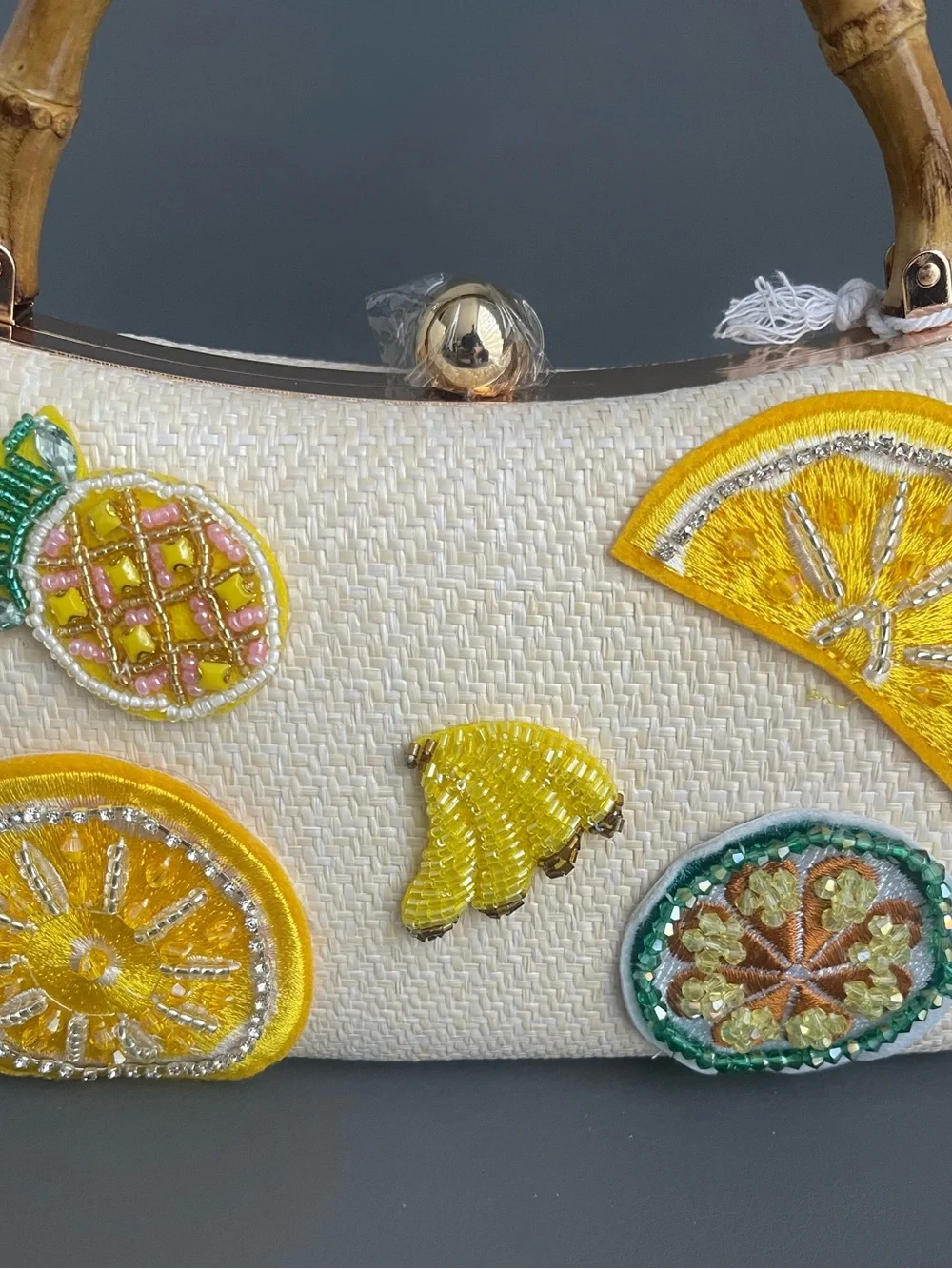 Haute Hippie Beaded Viral Fruit Clutch With Bamboo Handle - Picture 2 of 8